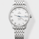Omega De-Ville Annual Calendar Steel Strap Swiss Replica Watch 1:1 Mirror Edition in White Dial