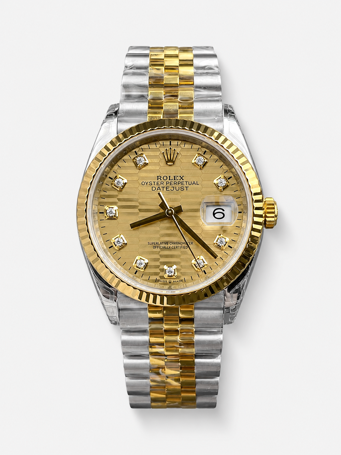GW-31035DDB product image Rolex Datejust Cal.3235 Movement 1:1 Mirror Replica 904L Steel 36MM – Gold Fluted Motif Dial - Image 1