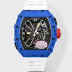 Richard Mille RM35-03 Rafael Nadal Edition Blue Carbon Fiber Casing 1:1 Mirror Replica Watch in White Strap