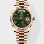 Rolex Day Date Watch in Green Dial with Roman Hour Numerals Cal.3255 Movement – 904L Steel
