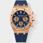 Audemars Piguet Royal Oak Chronograph Rose Gold Blue Dial Leather Strap Swiss Replica Watch