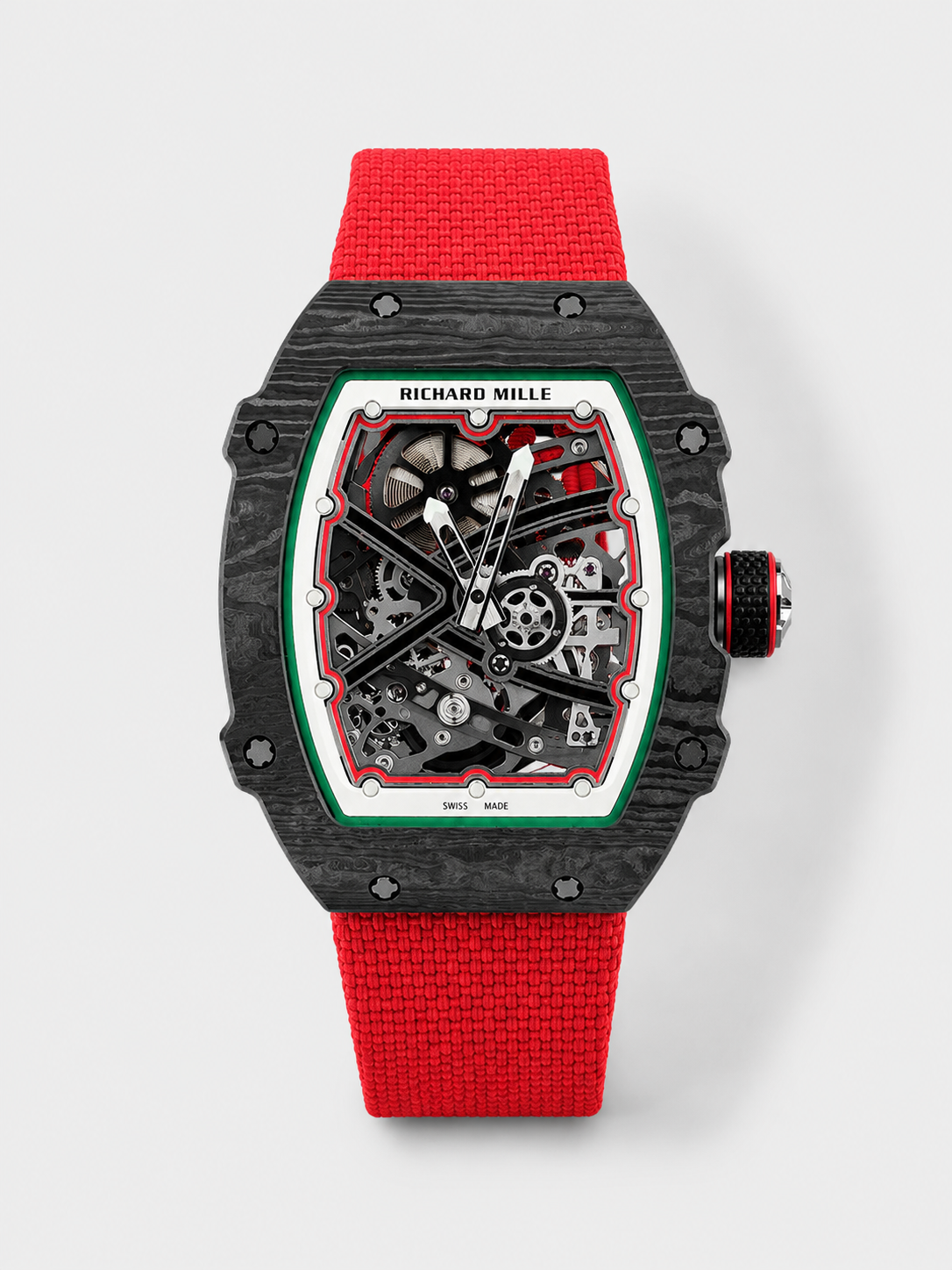 GW-712D573A product image Richard Mille Super Clone RM67-02 Black Carbon TPT 37 Grams Watch Red Strap - Image 1