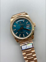 Rolex Day Date Super Clone Rose Gold Blue Dial Crystal Numerals Watch 36MM – 1:1 Mirror Quality - Image 4