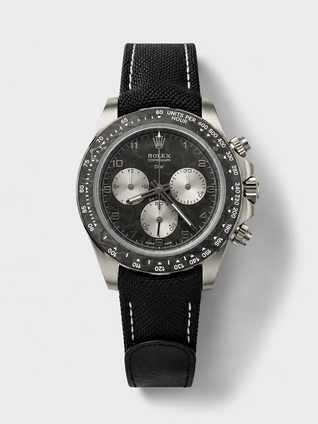 GW-908788DB product image Rolex Daytona Super Clone DiW Exceptional-1 Stainless Steel Watch in Black Carbon Dial 1:1 Mirror Replica Watch - Image 1