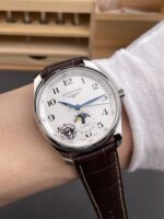 Longines Master Collection Automatic Moonphase White Dial Swiss Replica Watch Leather Strap - Image 9