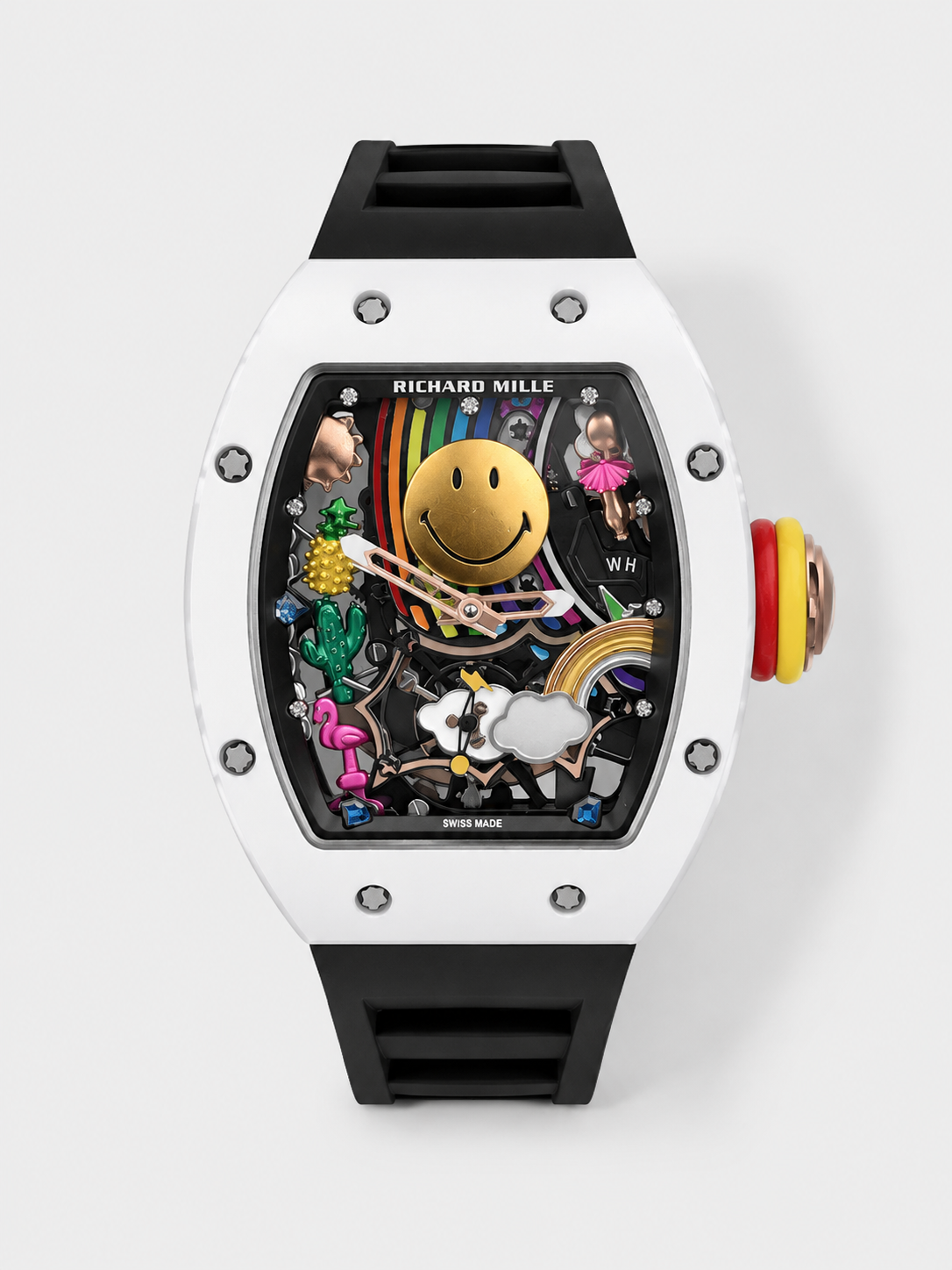 GW-A665157F product image Richard Mille Super Clone RM088 Smiley Tourbillon White Ceramic Rubber Strap Watch - Image 1