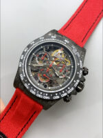 Rolex Daytona DiW Skeleton Carbon Edition Watch – Forged Carbon Casing Red Strap 1:1 Mirror Replica - Image 6