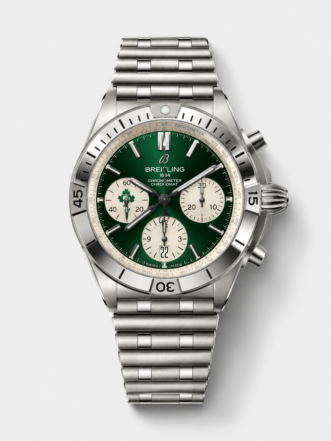 GW-B316F37B product image Breitling Chronomat B01 42 “Ireland Green” Dial with Silver Steel Bracelet – 1:1 Top-Tier Replica - Image 1