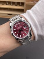 Rolex Day Date Presidential 904L Steel 36MM – Maroon Dial 1:1 Mirror Quality Watch - Image 10
