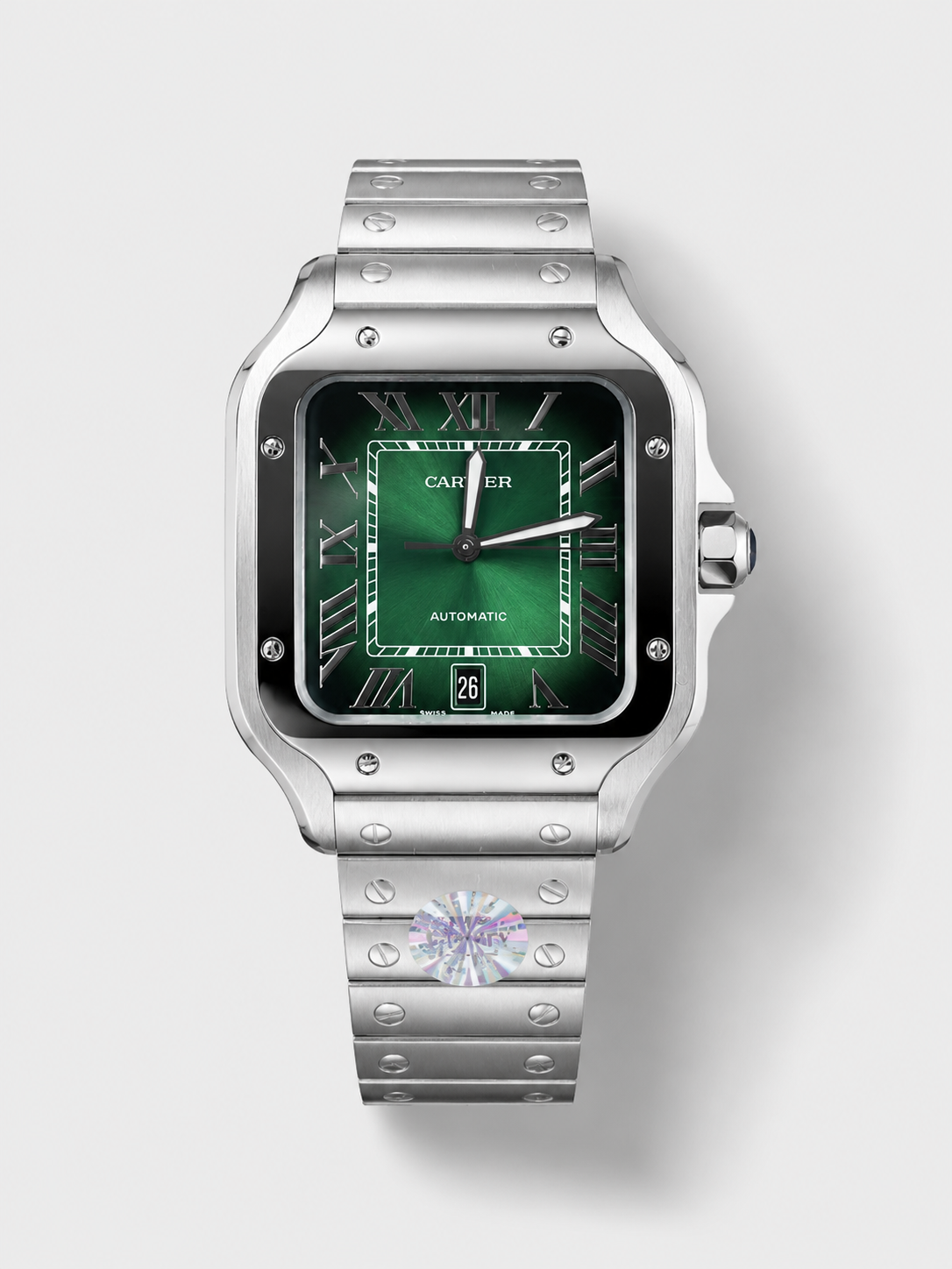 GW-C300C96C product image Cartier Santos De Cartier 904L Steel Green Dial Super Clone Replica 40MM Watch - Image 1