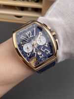 Franck Muller Vanguard V45 Chronograph 904L Rose Gold Blue Dial Swiss Watch - Image 10