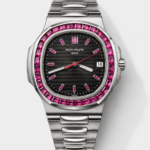 Patek Philippe Nautilus 5711 Black Dial 1:1 Mirror Replica in 904L Steel with Rubies Bezel