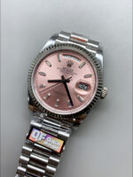 Rolex Day Date Super Clone Stainless Steel Pink Sunburst Dial Crystal Numerals Watch 36MM – 1:1 Mirror Quality - Image 3