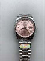 Rolex Day Date Super Clone Stainless Steel Pink Sunburst Dial Crystal Numerals Watch 36MM – 1:1 Mirror Quality - Image 2