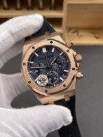 Royal Oak Chrono 26240 Rose Gold Blue Dial Leather Strap Super Clone Watch - Image 4