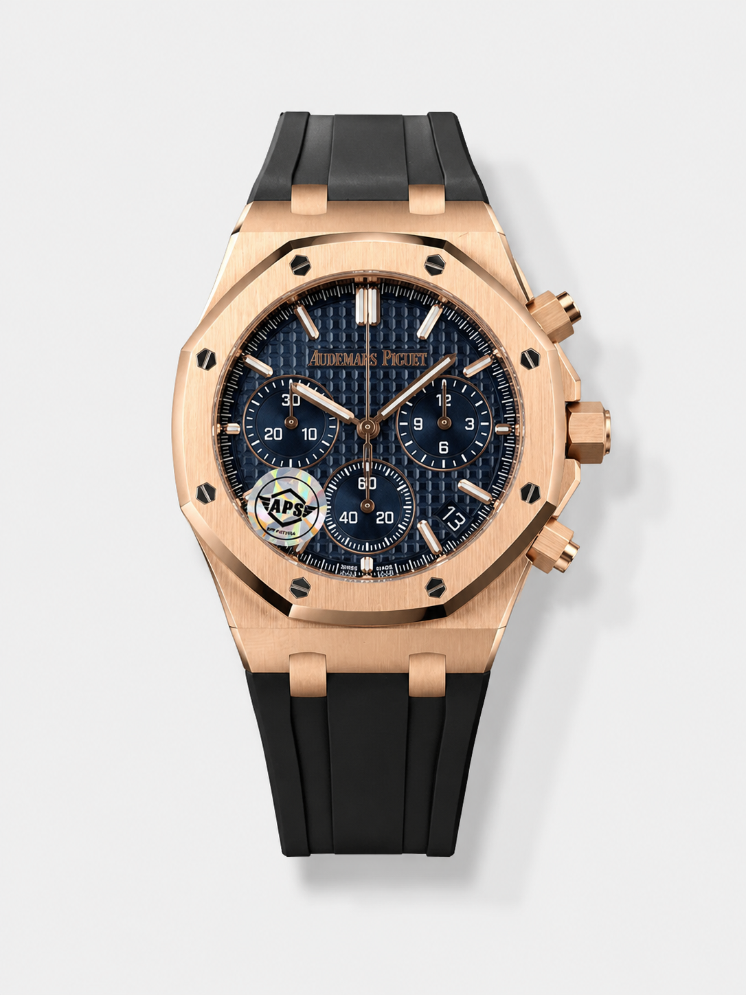GW-D504C286 product image Royal Oak Chrono 26240 Rose Gold Blue Dial Leather Strap Super Clone Watch - Image 1