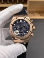 Royal Oak Chrono 26240 Rose Gold Blue Dial Leather Strap Super Clone Watch - Image 3