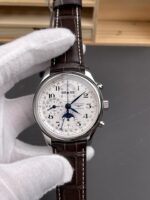 Longines 1:1 Replica Watch – Silver Dial with Barleycorn Pattern, Mechanical Movement, and Leather Strap - Image 3