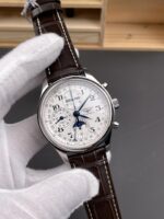Longines 1:1 Replica Watch – Silver Dial with Barleycorn Pattern, Mechanical Movement, and Leather Strap - Image 4