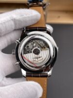 Longines 1:1 Replica Watch – Silver Dial with Barleycorn Pattern, Mechanical Movement, and Leather Strap - Image 5