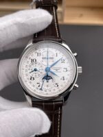 Longines 1:1 Replica Watch – Silver Dial with Barleycorn Pattern, Mechanical Movement, and Leather Strap - Image 2