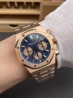 Audemars Piguet Royal Oak Chronograph Rose Gold Blue Dial Steel Strap Swiss Replica Watch - Image 10
