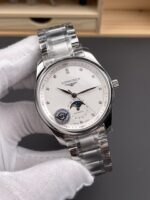 Longines Master Collection Swiss-style replica watch with automatic movement, moon phase, and white dial (steel bracelet) - Image 3