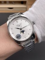 Longines Master Collection Swiss-style replica watch with automatic movement, moon phase, and white dial (steel bracelet) - Image 9