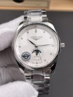 Longines Master Collection Swiss-style replica watch with automatic movement, moon phase, and white dial (steel bracelet) - Image 2