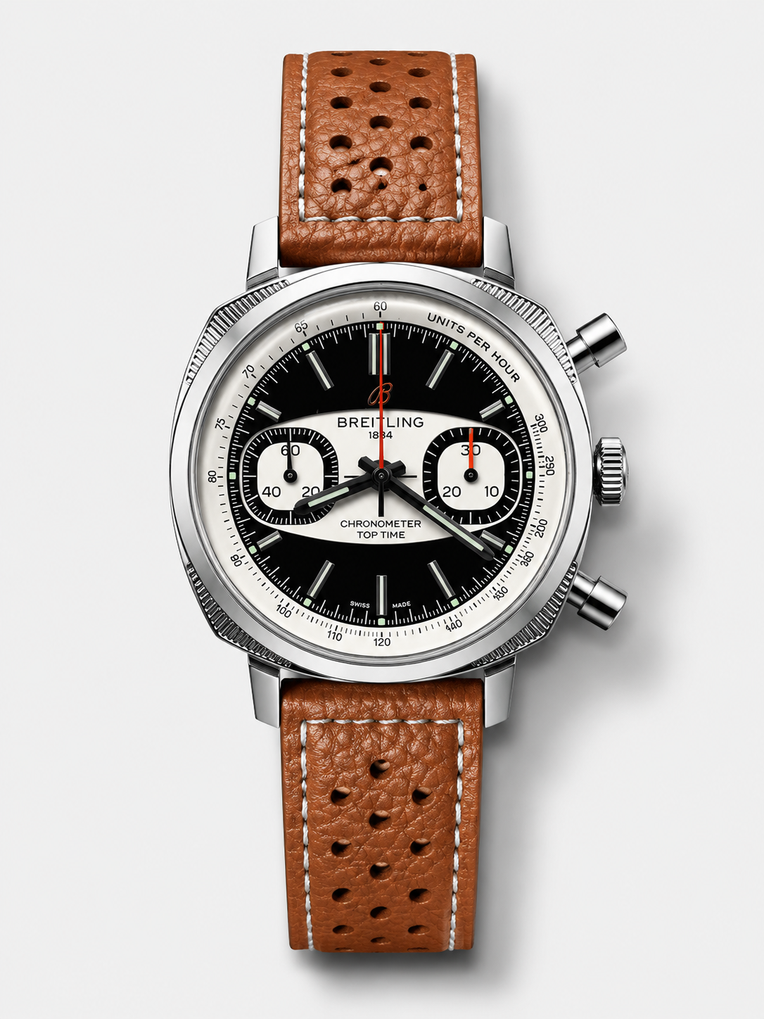 GW-F4E9BA32 product image Breitling Top Time Super Clone Chronograph Brown Leather Strap Watch - Image 1