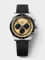 Longines Conquest Chronograph: Yellow dial, stainless steel case, automatic movement.