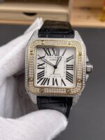 Cartier Santos 100 1:1 Mirror Replica Steel Diamonds Watch Mens Size 42MM - Image 2