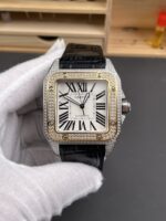 Cartier Santos 100 1:1 Mirror Replica Steel Diamonds Watch Mens Size 42MM - Image 3