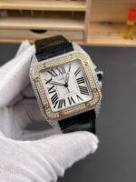 Cartier Santos 100 1:1 Mirror Replica Steel Diamonds Watch Mens Size 42MM - Image 4